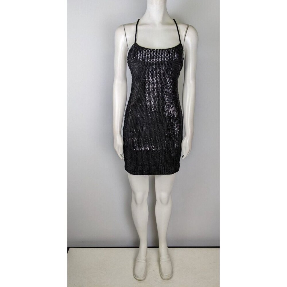 Sugar Poison Womens Dress Size Small Black Sequins Party Club Sexy Open Back